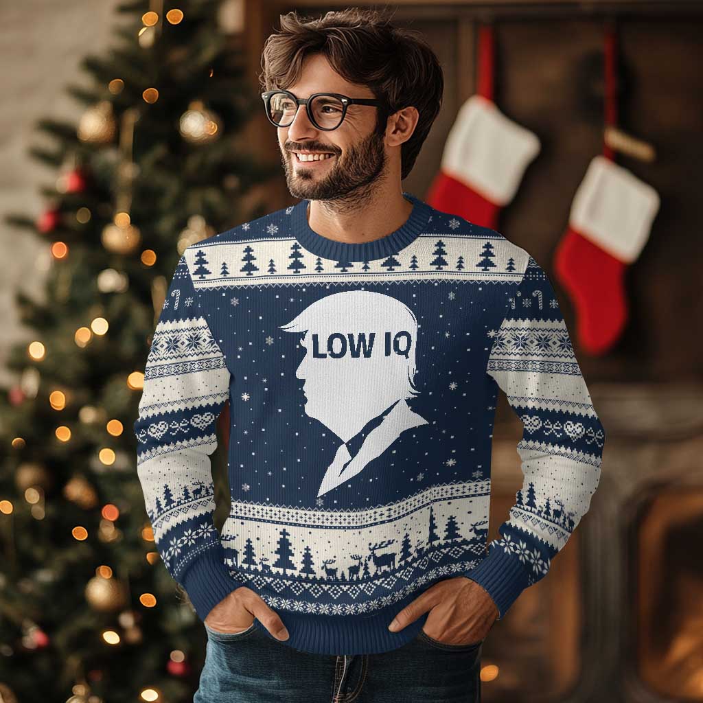 Low IQ Political Silhouette Profile Humor Ugly Christmas Sweater Satirical Politics Subtle Hate