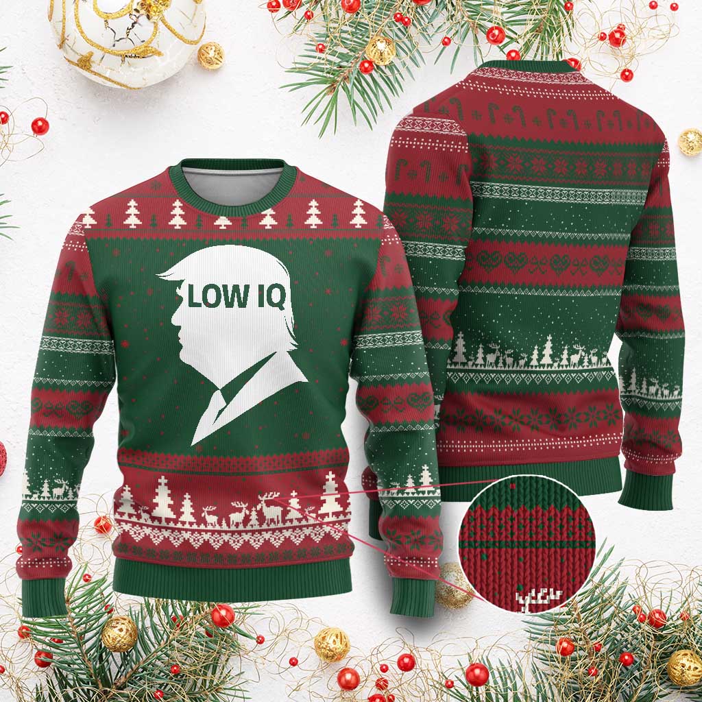 Low IQ Political Silhouette Profile Humor Ugly Christmas Sweater Satirical Politics Subtle Hate