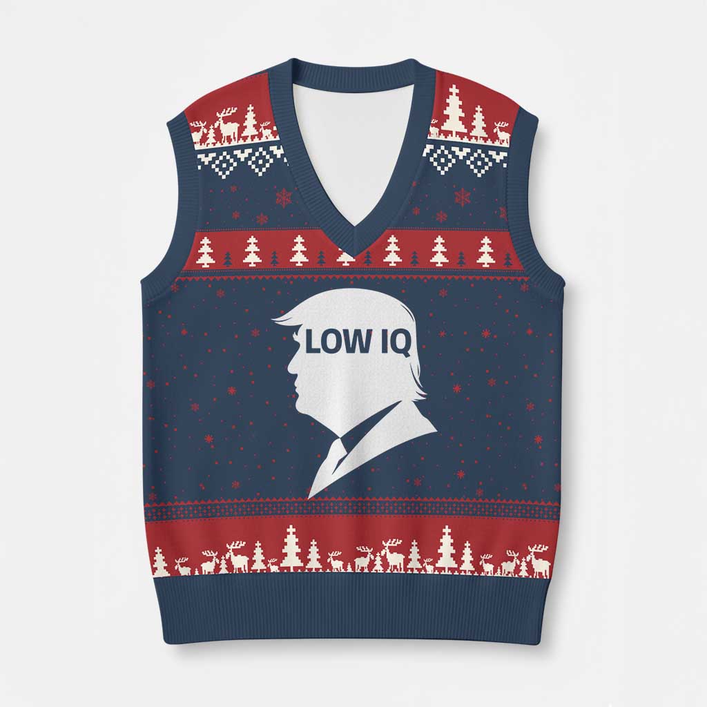 Low IQ Political Silhouette Profile Humor V-Neck Knit Sweater Vest Satirical Politics Subtle Hate