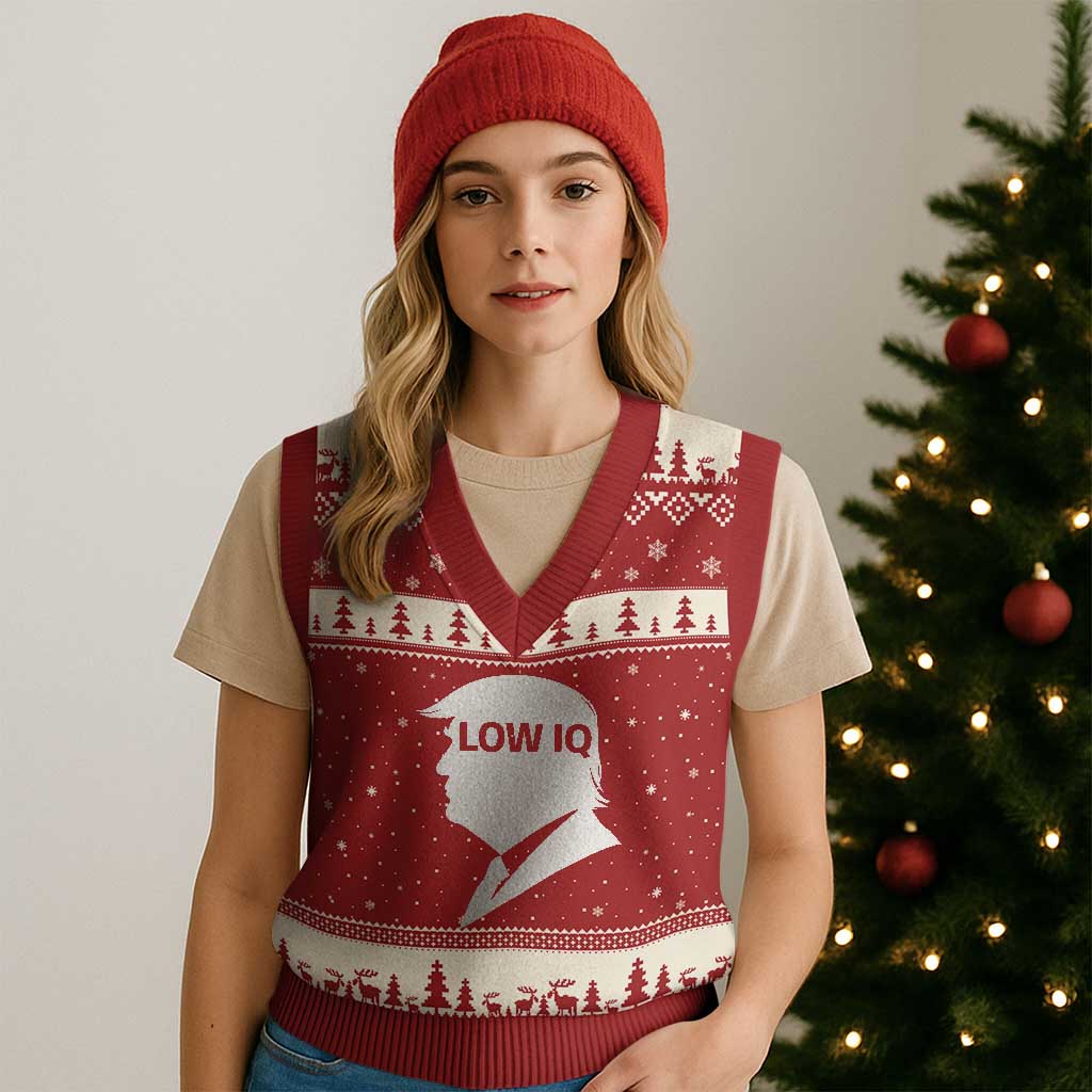 Low IQ Political Silhouette Profile Humor V-Neck Knit Sweater Vest Satirical Politics Subtle Hate