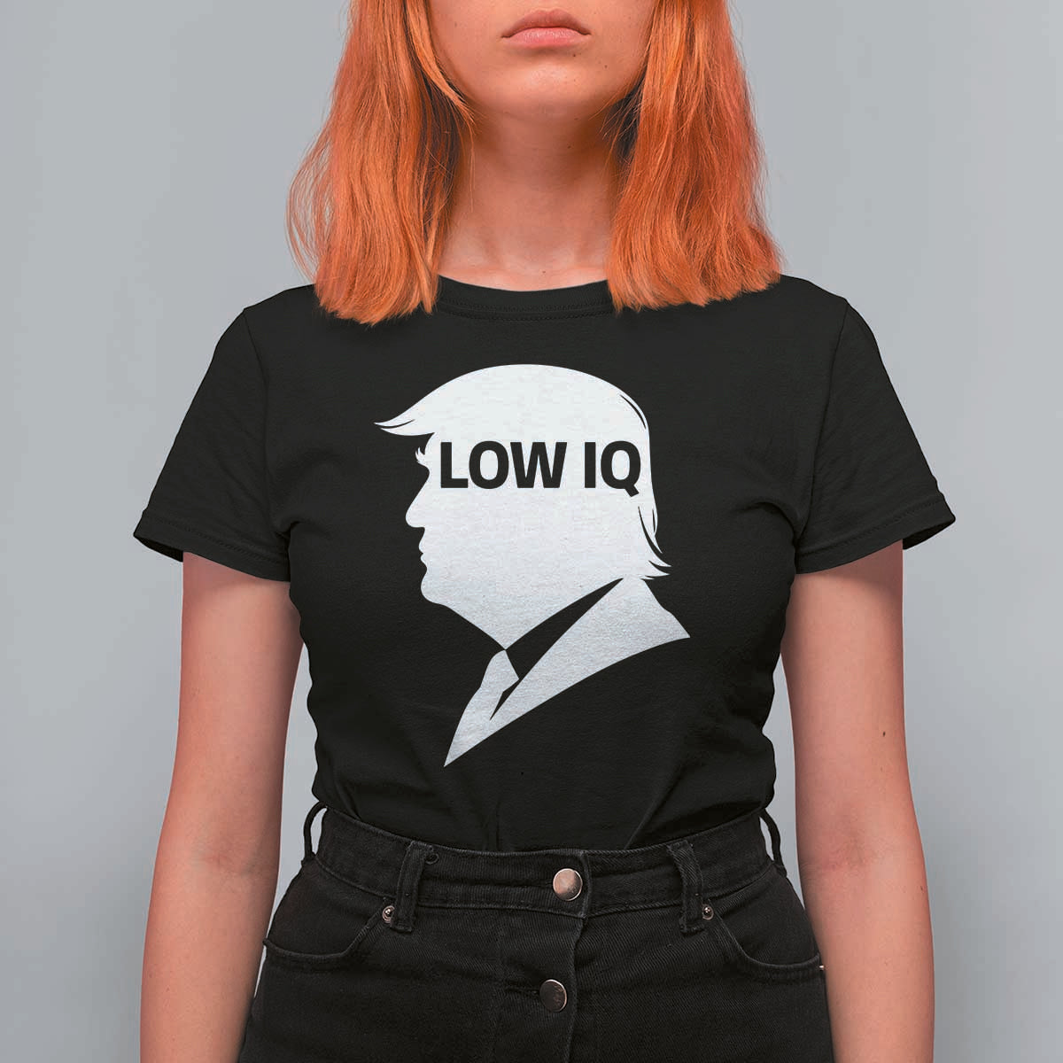 Low IQ Political Silhouette Profile Humor T Shirt For Women Satirical Politics Subtle Hate
