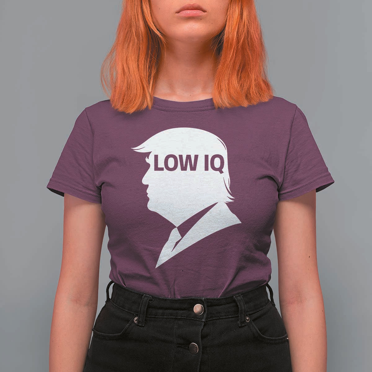 Low IQ Political Silhouette Profile Humor T Shirt For Women Satirical Politics Subtle Hate