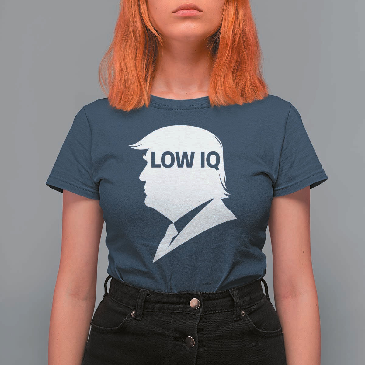 Low IQ Political Silhouette Profile Humor T Shirt For Women Satirical Politics Subtle Hate