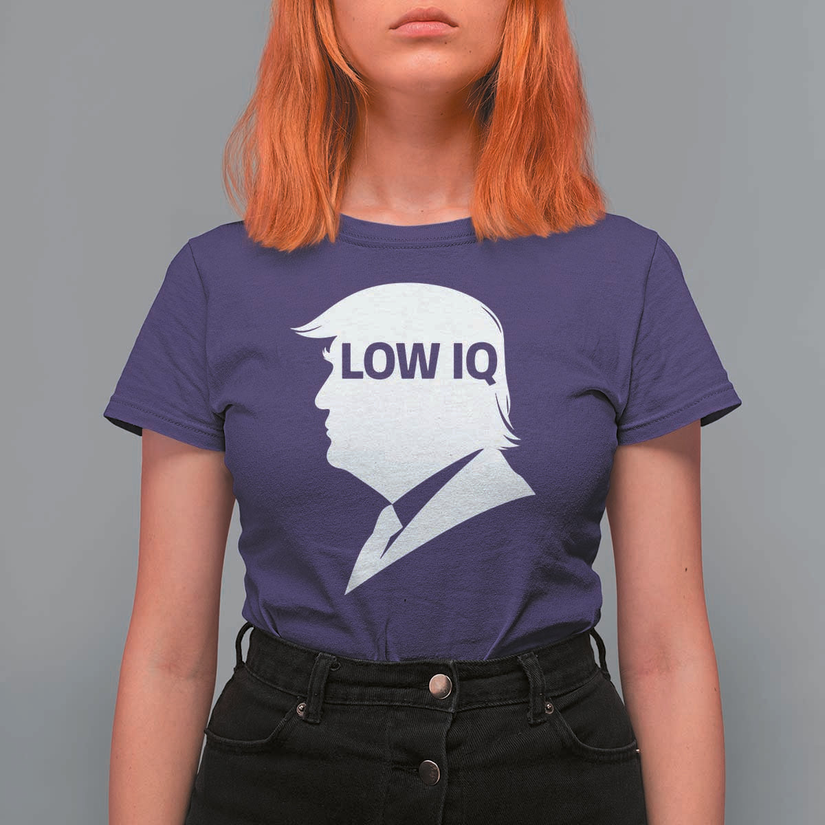 Low IQ Political Silhouette Profile Humor T Shirt For Women Satirical Politics Subtle Hate