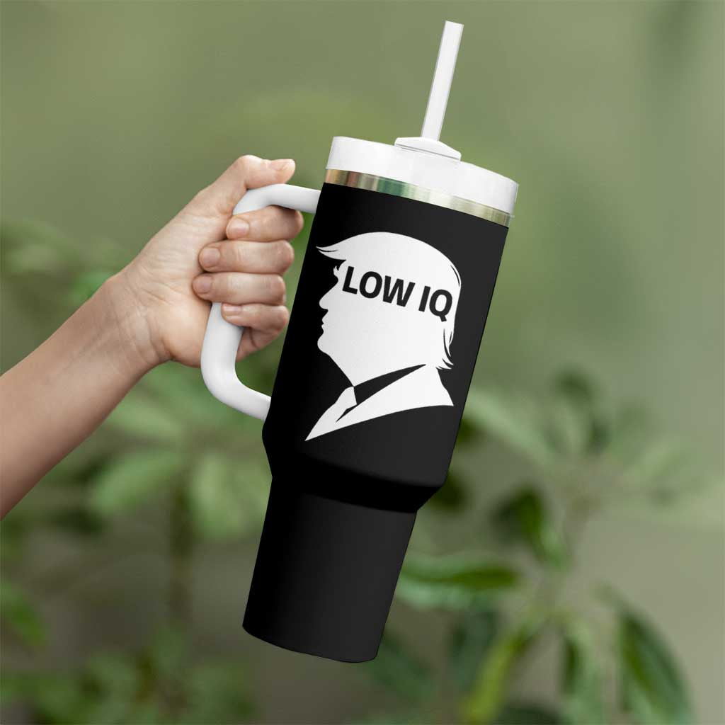 Low IQ Political Silhouette Profile Humor Tumbler With Handle Satirical Politics Subtle Hate