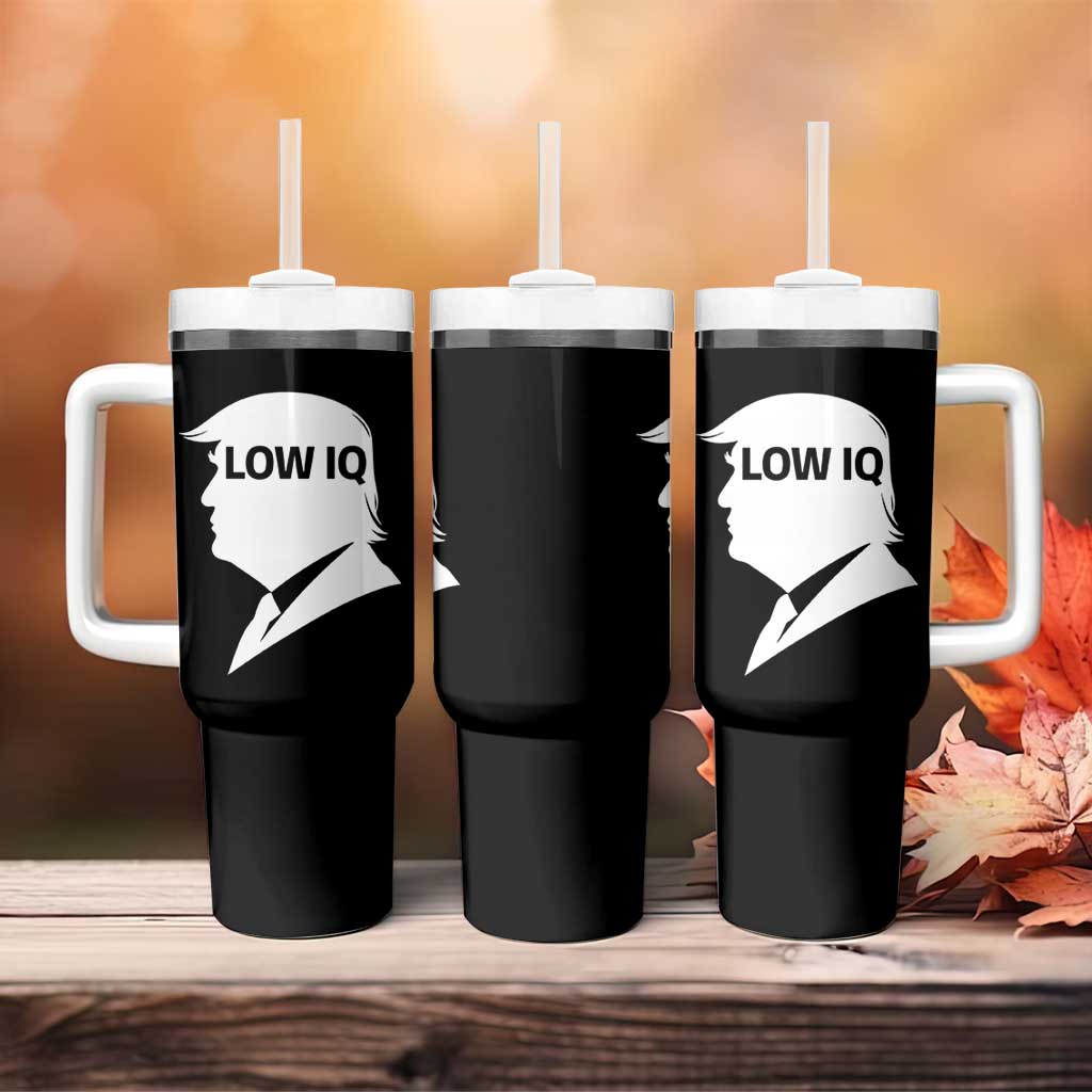 Low IQ Political Silhouette Profile Humor Tumbler With Handle Satirical Politics Subtle Hate