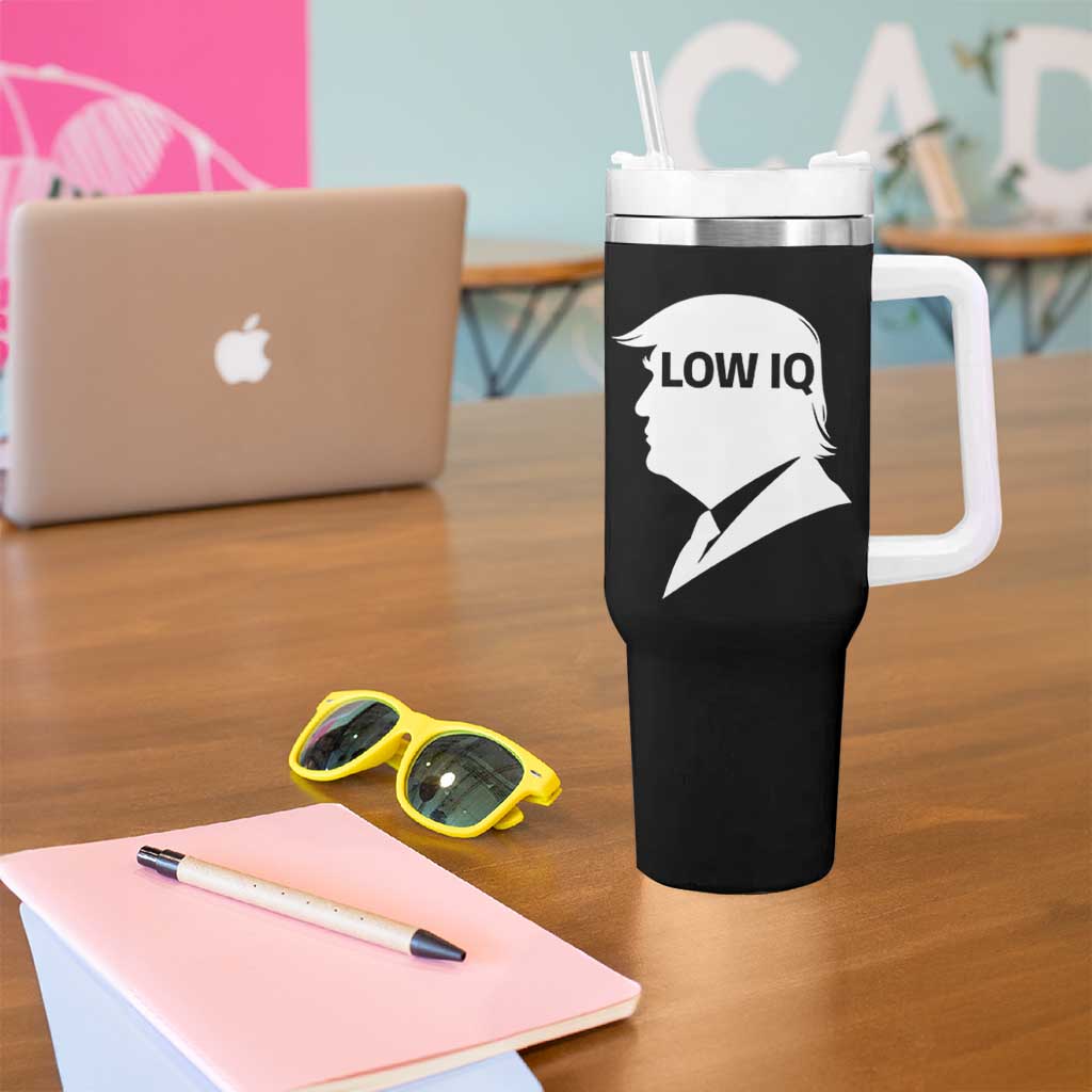 Low IQ Political Silhouette Profile Humor Tumbler With Handle Satirical Politics Subtle Hate