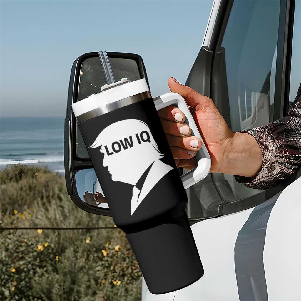 Low IQ Political Silhouette Profile Humor Tumbler With Handle Satirical Politics Subtle Hate