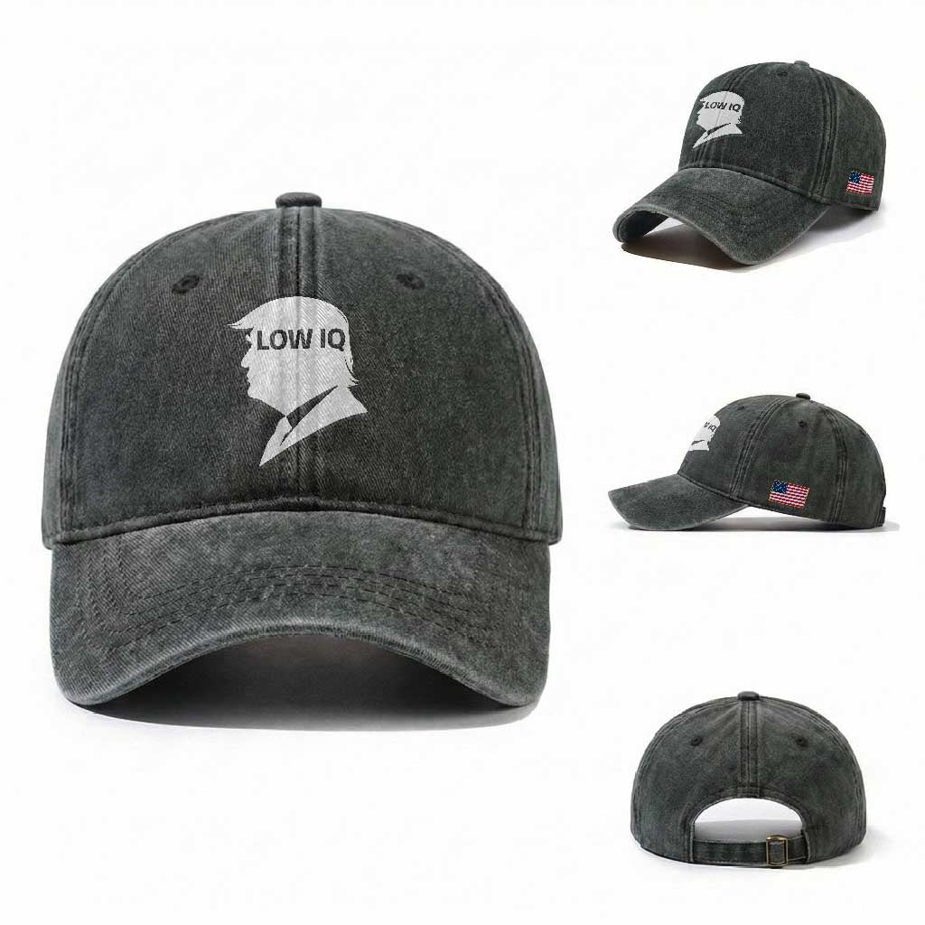 Low IQ Political Silhouette Profile Humor Washed Cotton Baseball Cap Satirical Politics Subtle Hate