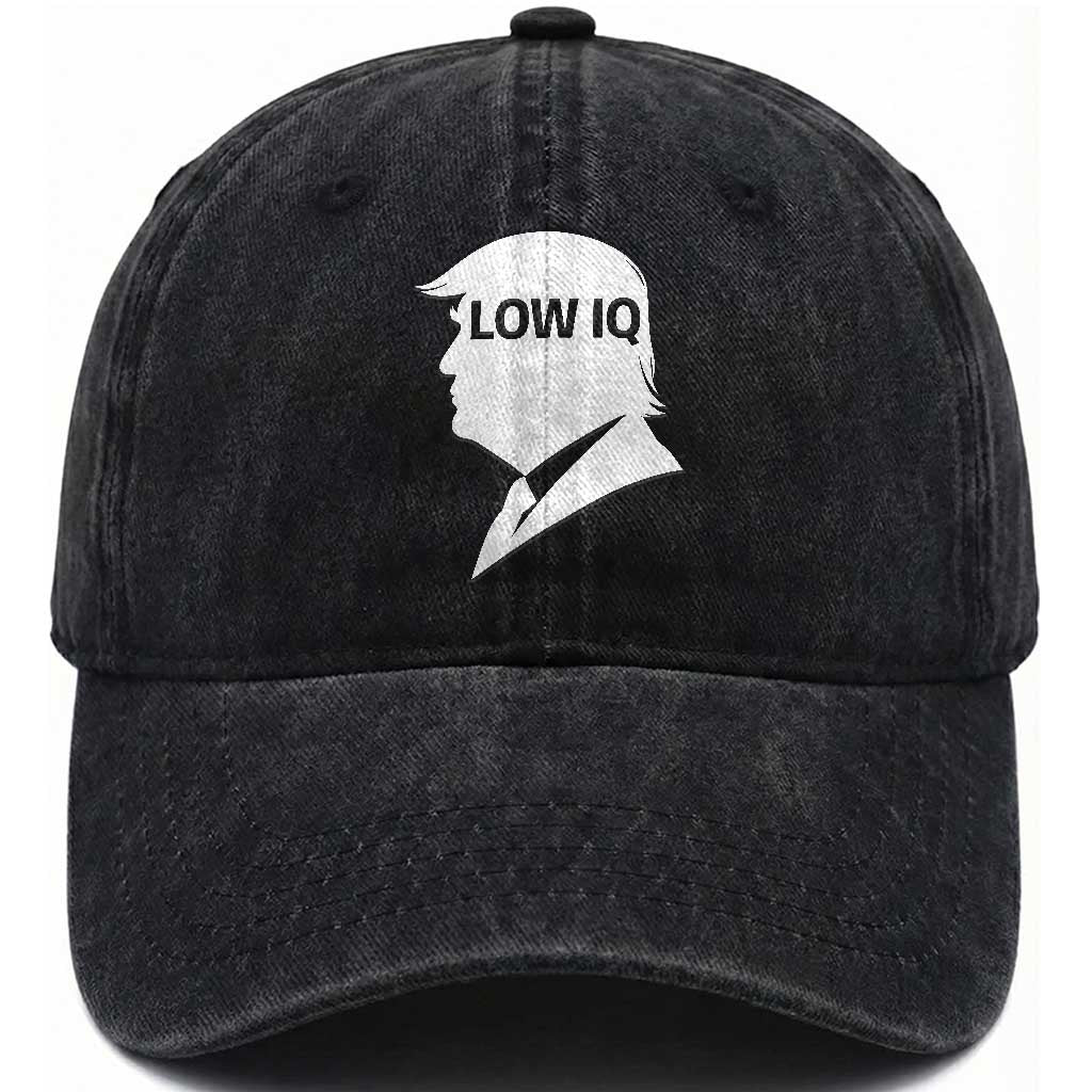 Low IQ Political Silhouette Profile Humor Washed Cotton Baseball Cap Satirical Politics Subtle Hate