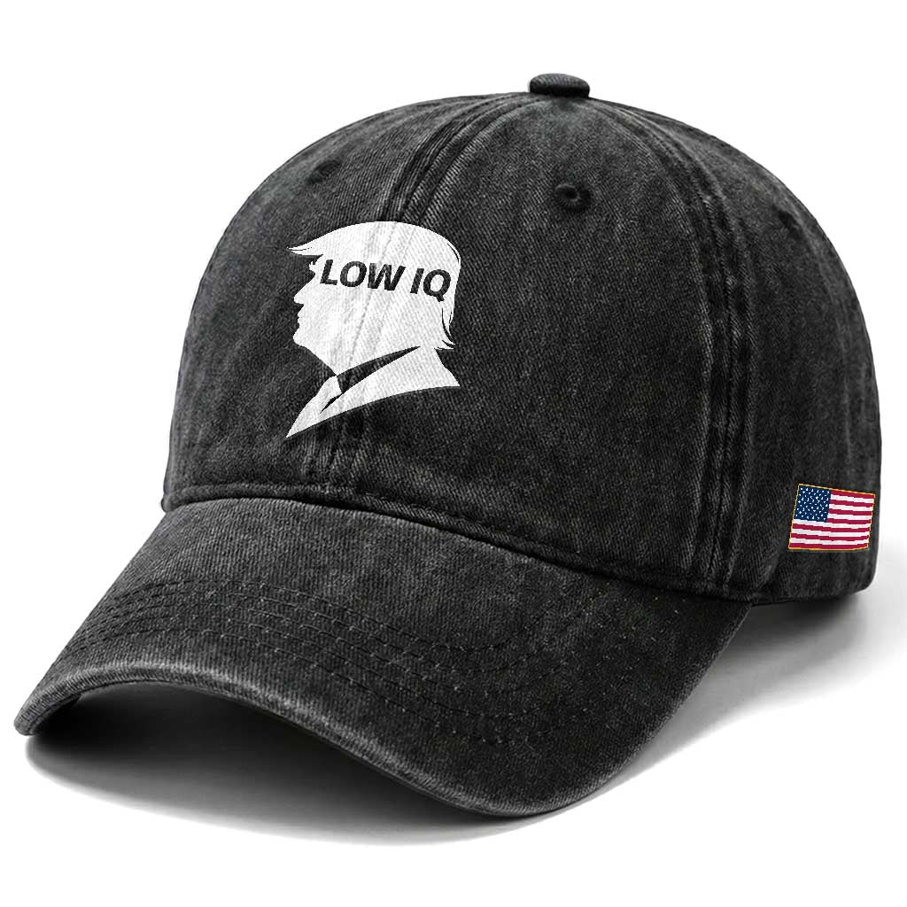 Low IQ Political Silhouette Profile Humor Washed Cotton Baseball Cap Satirical Politics Subtle Hate