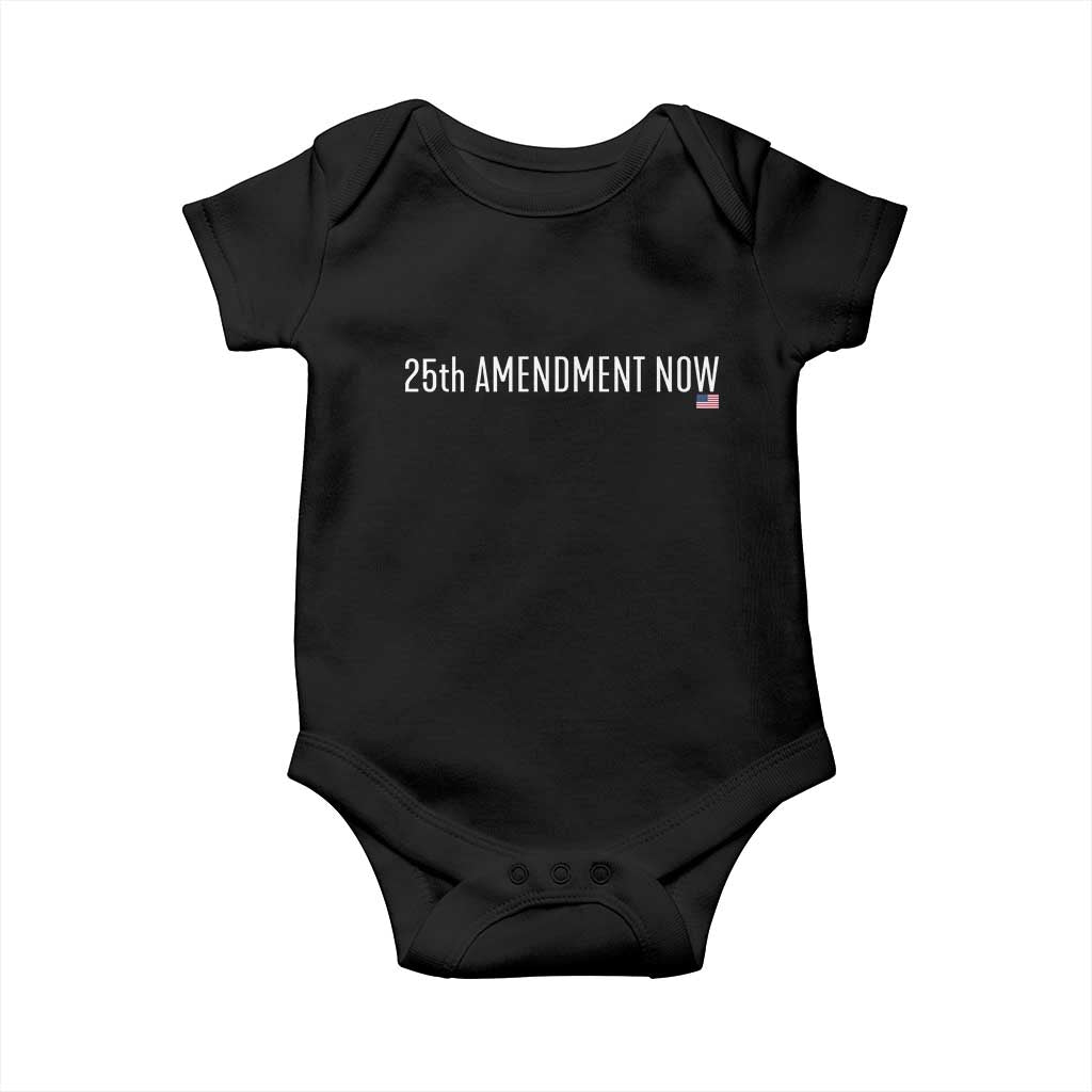 25th Amendment Now Minimalist Typography Graphic Baby Onesie Political Satire Patriotic American Flag