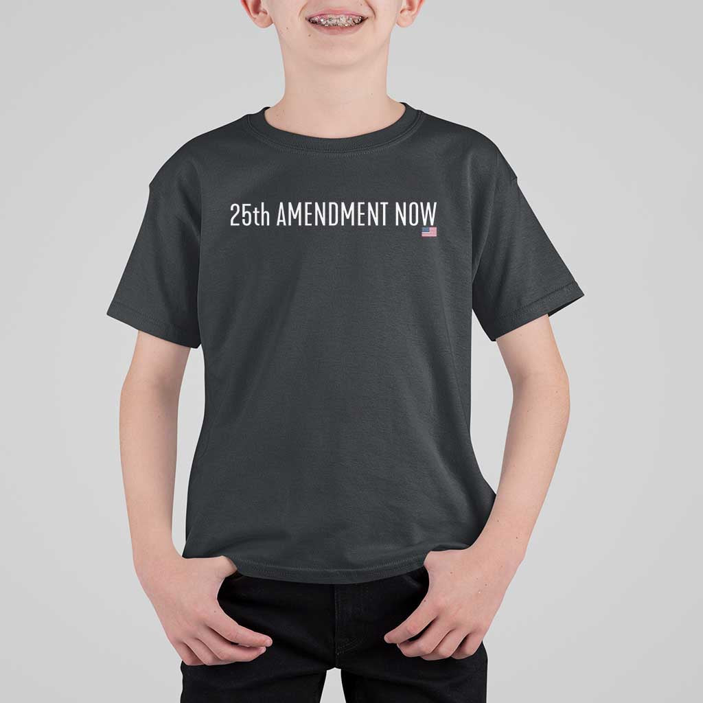 25th Amendment Now Minimalist Typography Graphic T Shirt For Kid Political Satire Patriotic American Flag