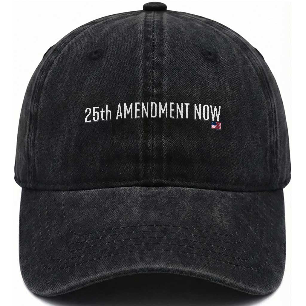 25th Amendment Now Minimalist Typography Graphic Washed Cotton Baseball Cap Political Satire Patriotic American Flag