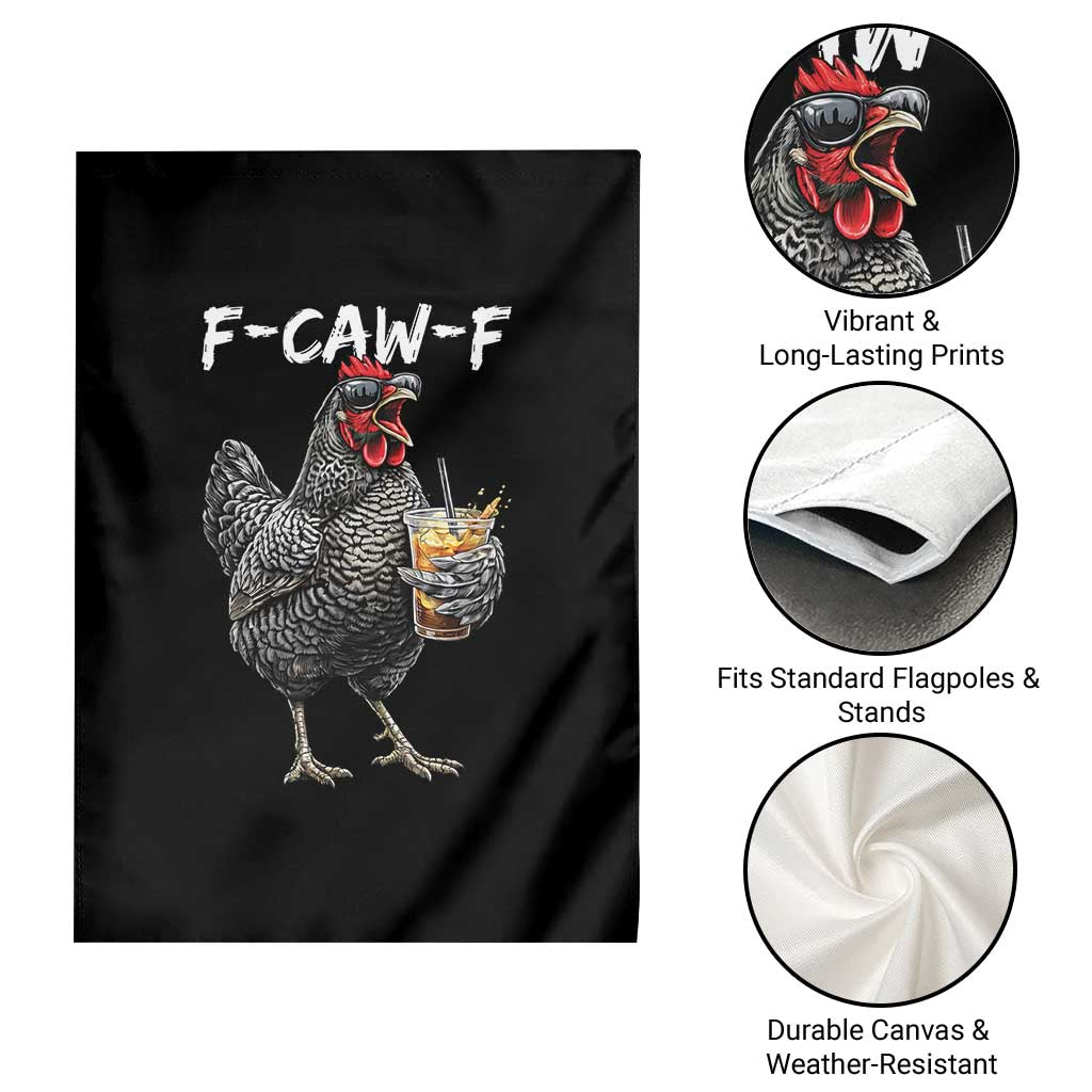 F-CAW-F Sarcastic Chicken Drinking Coffee Garden Flag Funny Morning Mood Grumpy Hen Iced Coffee Lover