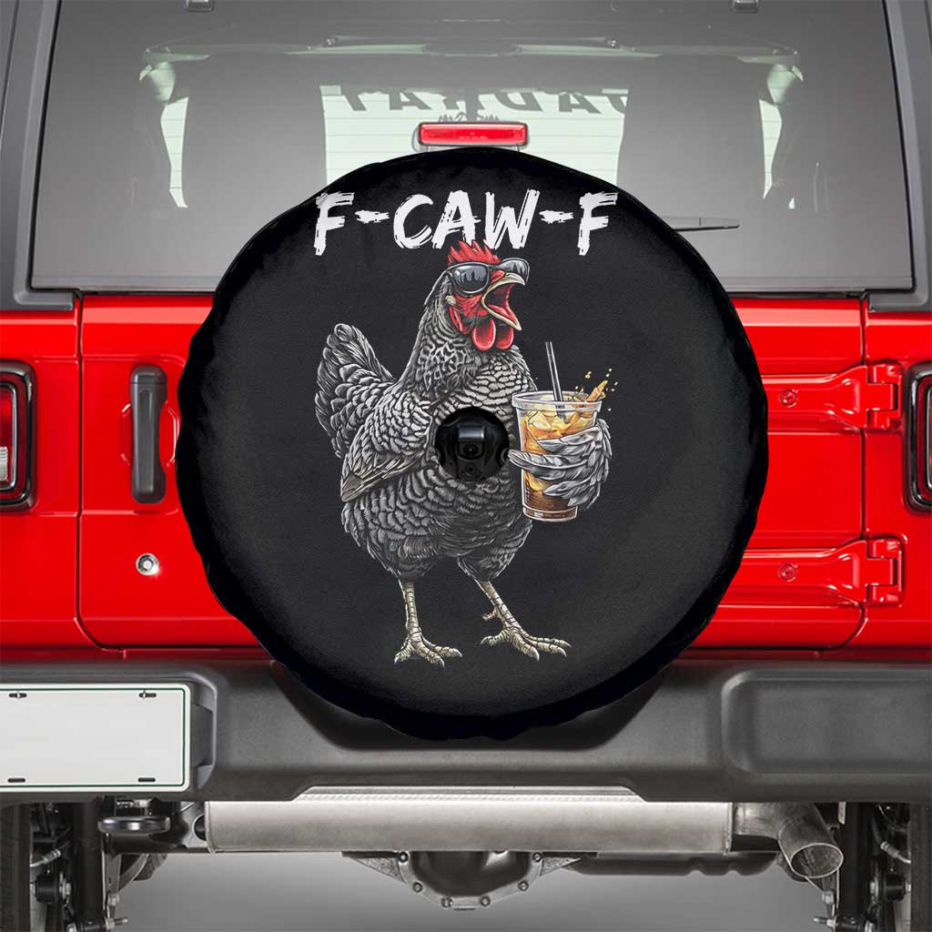F-CAW-F Sarcastic Chicken Drinking Coffee Spare Tire Cover Funny Morning Mood Grumpy Hen Iced Coffee Lover