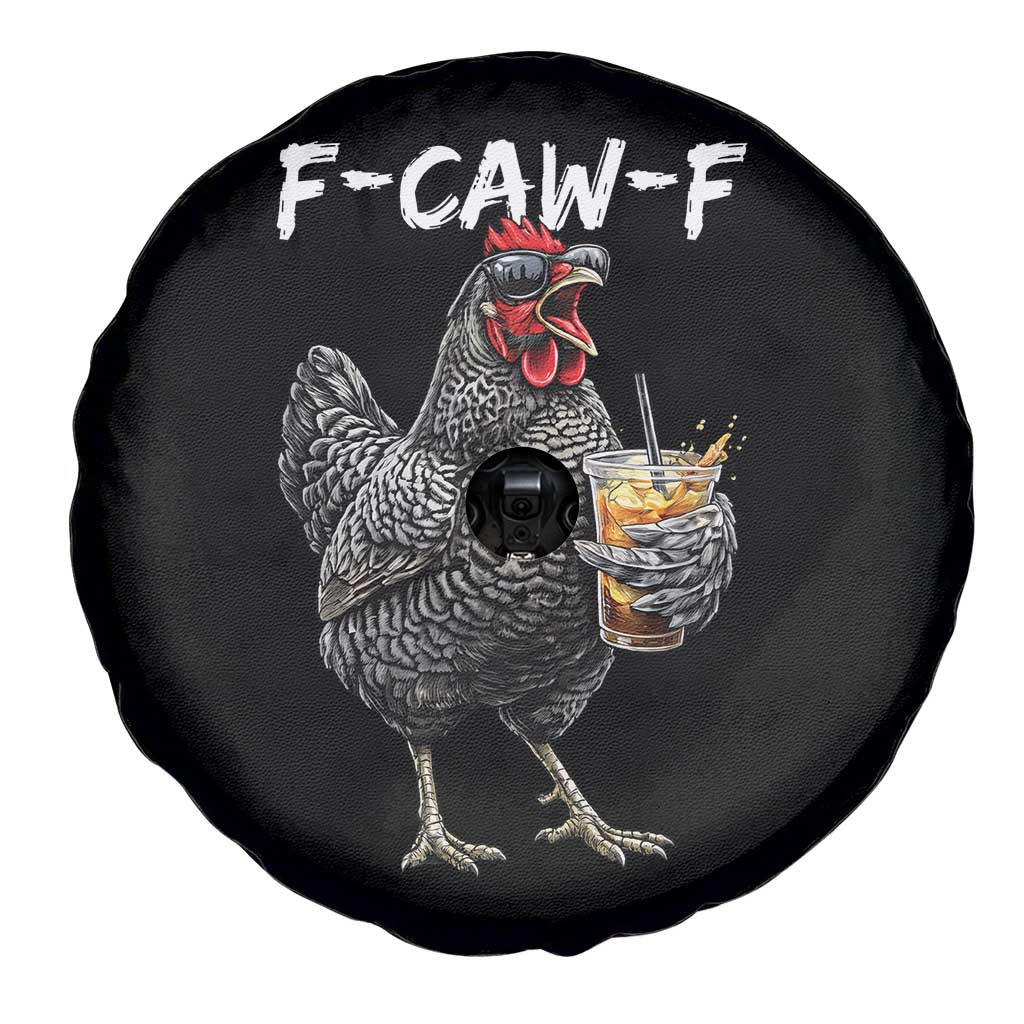F-CAW-F Sarcastic Chicken Drinking Coffee Spare Tire Cover Funny Morning Mood Grumpy Hen Iced Coffee Lover
