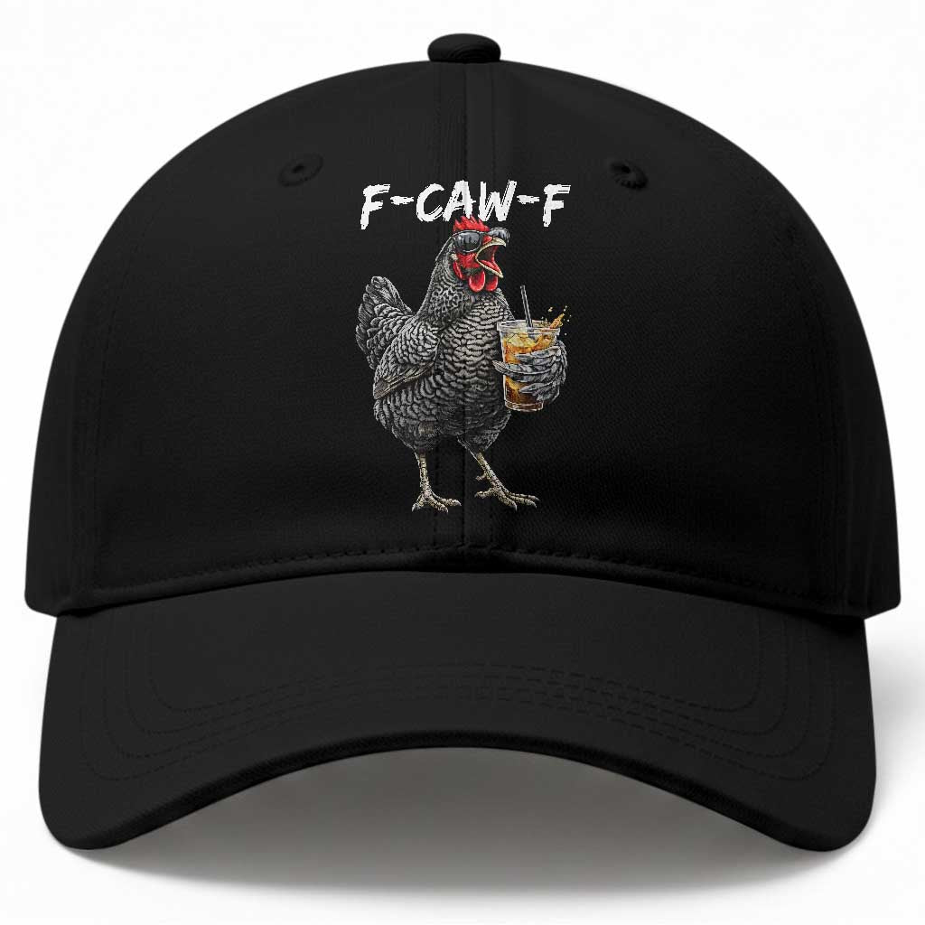 F-CAW-F Sarcastic Chicken Drinking Coffee Baseball Cap Funny Morning Mood Grumpy Hen Iced Coffee Lover