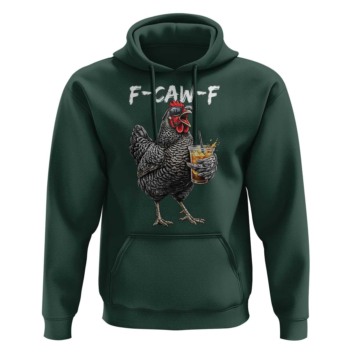 F-CAW-F Sarcastic Chicken Drinking Coffee Hoodie Funny Morning Mood Grumpy Hen Iced Coffee Lover