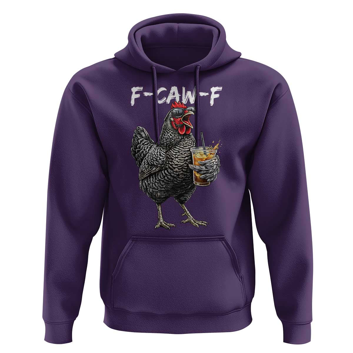 F-CAW-F Sarcastic Chicken Drinking Coffee Hoodie Funny Morning Mood Grumpy Hen Iced Coffee Lover