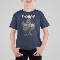 F-CAW-F Sarcastic Chicken Drinking Coffee T Shirt For Kid Funny Morning Mood Grumpy Hen Iced Coffee Lover