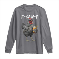 F-CAW-F Sarcastic Chicken Drinking Coffee Long Sleeve Shirt Funny Morning Mood Grumpy Hen Iced Coffee Lover