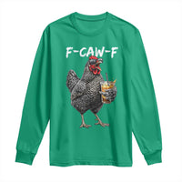 F-CAW-F Sarcastic Chicken Drinking Coffee Long Sleeve Shirt Funny Morning Mood Grumpy Hen Iced Coffee Lover