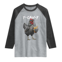 F-CAW-F Sarcastic Chicken Drinking Coffee Raglan Shirt Funny Morning Mood Grumpy Hen Iced Coffee Lover