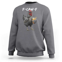 F-CAW-F Sarcastic Chicken Drinking Coffee Sweatshirt Funny Morning Mood Grumpy Hen Iced Coffee Lover