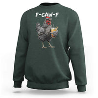 F-CAW-F Sarcastic Chicken Drinking Coffee Sweatshirt Funny Morning Mood Grumpy Hen Iced Coffee Lover