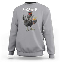 F-CAW-F Sarcastic Chicken Drinking Coffee Sweatshirt Funny Morning Mood Grumpy Hen Iced Coffee Lover