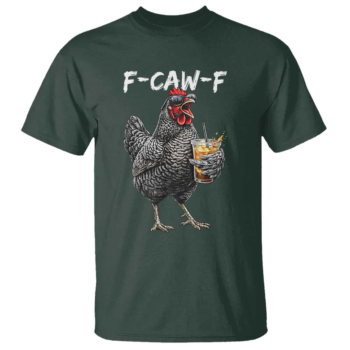 F-CAW-F Sarcastic Chicken Drinking Coffee T Shirt Funny Morning Mood Grumpy Hen Iced Coffee Lover