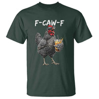 F-CAW-F Sarcastic Chicken Drinking Coffee T Shirt Funny Morning Mood Grumpy Hen Iced Coffee Lover