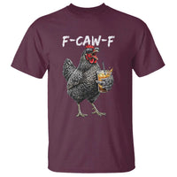 F-CAW-F Sarcastic Chicken Drinking Coffee T Shirt Funny Morning Mood Grumpy Hen Iced Coffee Lover