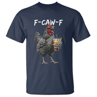 F-CAW-F Sarcastic Chicken Drinking Coffee T Shirt Funny Morning Mood Grumpy Hen Iced Coffee Lover
