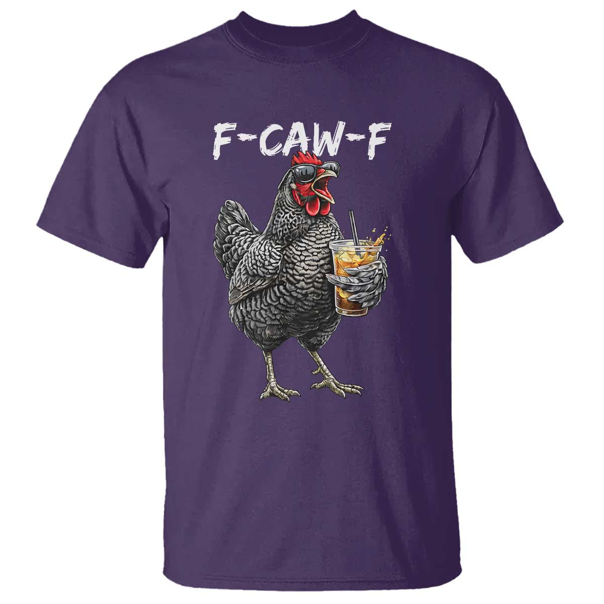 F-CAW-F Sarcastic Chicken Drinking Coffee T Shirt Funny Morning Mood Grumpy Hen Iced Coffee Lover