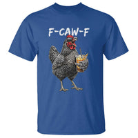 F-CAW-F Sarcastic Chicken Drinking Coffee T Shirt Funny Morning Mood Grumpy Hen Iced Coffee Lover