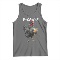 F-CAW-F Sarcastic Chicken Drinking Coffee Tank Top Funny Morning Mood Grumpy Hen Iced Coffee Lover