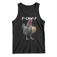 F-CAW-F Sarcastic Chicken Drinking Coffee Tank Top Funny Morning Mood Grumpy Hen Iced Coffee Lover