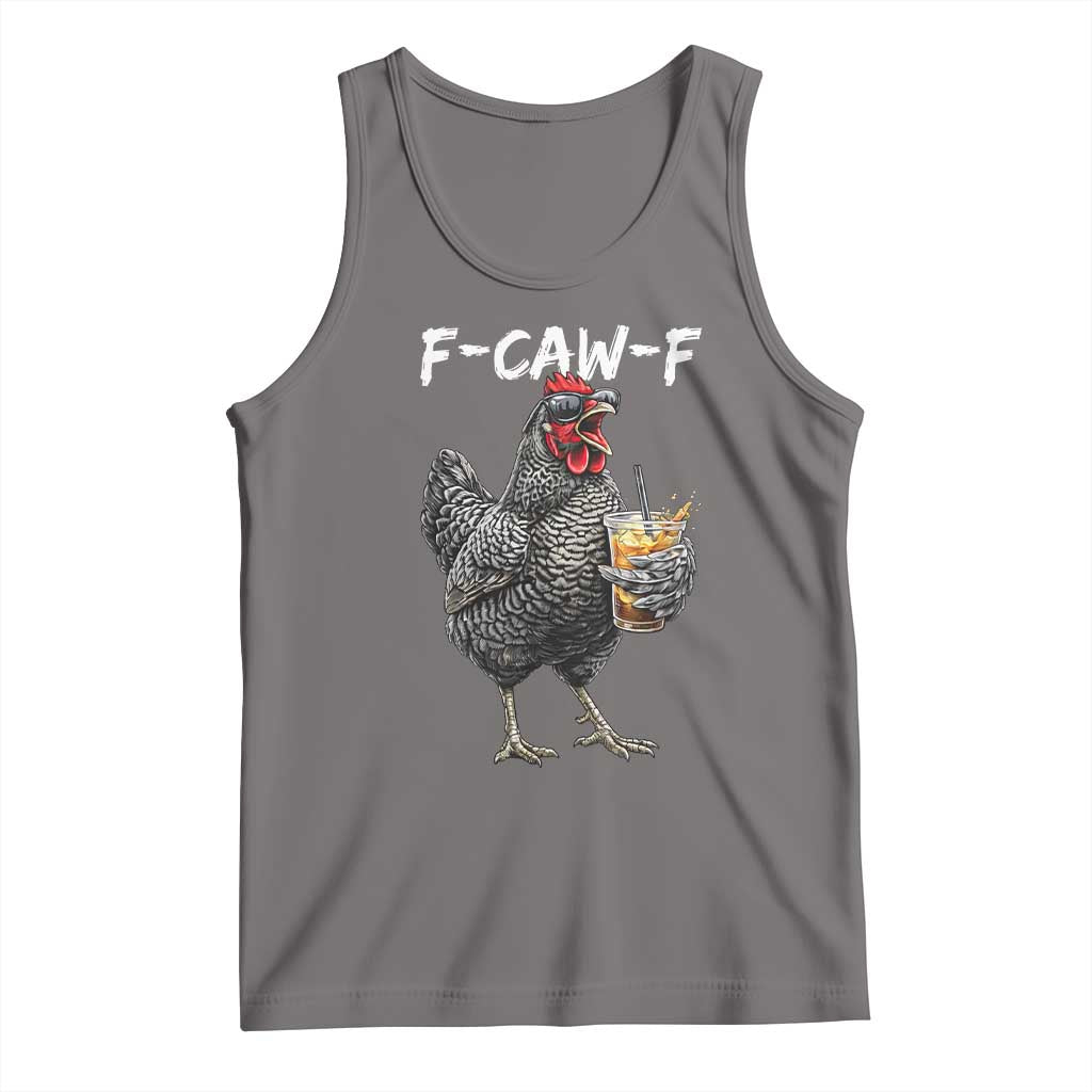 F-CAW-F Sarcastic Chicken Drinking Coffee Tank Top Funny Morning Mood Grumpy Hen Iced Coffee Lover