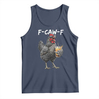 F-CAW-F Sarcastic Chicken Drinking Coffee Tank Top Funny Morning Mood Grumpy Hen Iced Coffee Lover