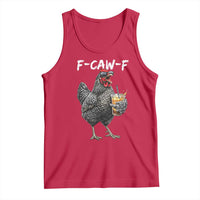 F-CAW-F Sarcastic Chicken Drinking Coffee Tank Top Funny Morning Mood Grumpy Hen Iced Coffee Lover