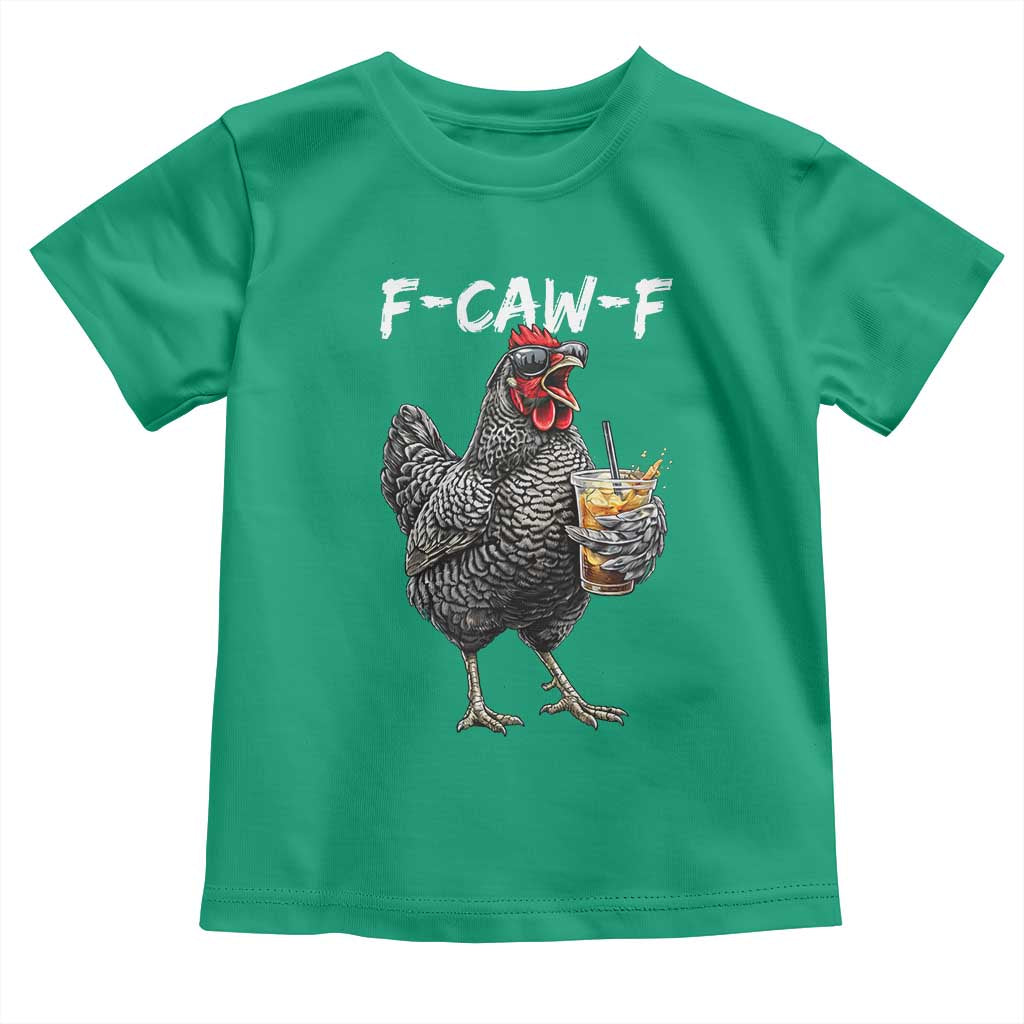F-CAW-F Sarcastic Chicken Drinking Coffee Toddler T Shirt Funny Morning Mood Grumpy Hen Iced Coffee Lover