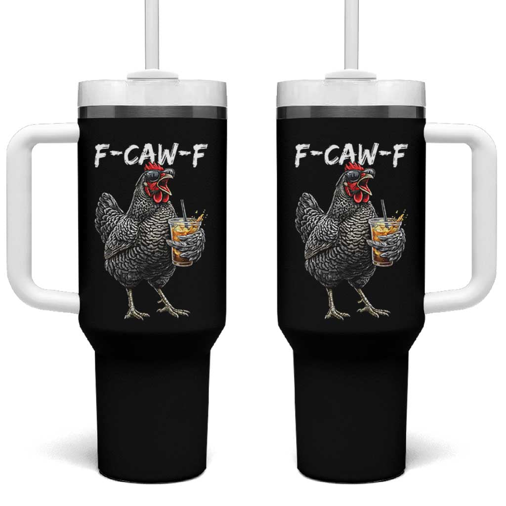 F-CAW-F Sarcastic Chicken Drinking Coffee Tumbler With Handle Funny Morning Mood Grumpy Hen Iced Coffee Lover