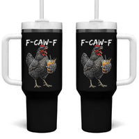 F-CAW-F Sarcastic Chicken Drinking Coffee Tumbler With Handle Funny Morning Mood Grumpy Hen Iced Coffee Lover