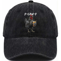 F-CAW-F Sarcastic Chicken Drinking Coffee Washed Cotton Baseball Cap Funny Morning Mood Grumpy Hen Iced Coffee Lover