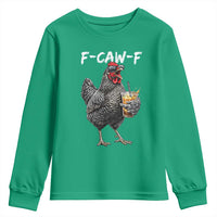 F-CAW-F Sarcastic Chicken Drinking Coffee Youth Sweatshirt Funny Morning Mood Grumpy Hen Iced Coffee Lover