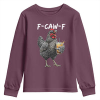 F-CAW-F Sarcastic Chicken Drinking Coffee Youth Sweatshirt Funny Morning Mood Grumpy Hen Iced Coffee Lover