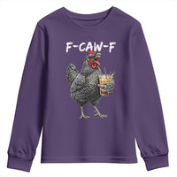 F-CAW-F Sarcastic Chicken Drinking Coffee Youth Sweatshirt Funny Morning Mood Grumpy Hen Iced Coffee Lover