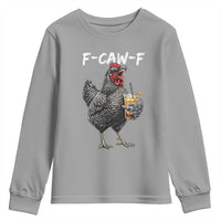 F-CAW-F Sarcastic Chicken Drinking Coffee Youth Sweatshirt Funny Morning Mood Grumpy Hen Iced Coffee Lover